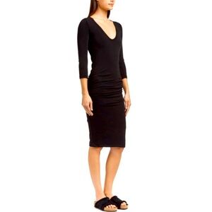 James Perse Black Ruched Long Sleeve Bodycon Dress Size 2